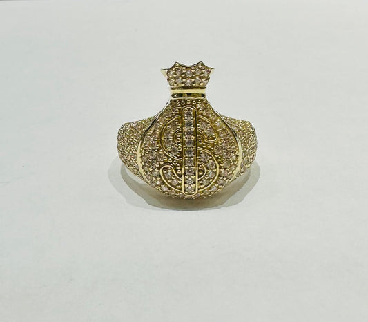 10K GOLD MONEY BAG RING WITH DIAMONDS-WEIGHT: 8.6gm