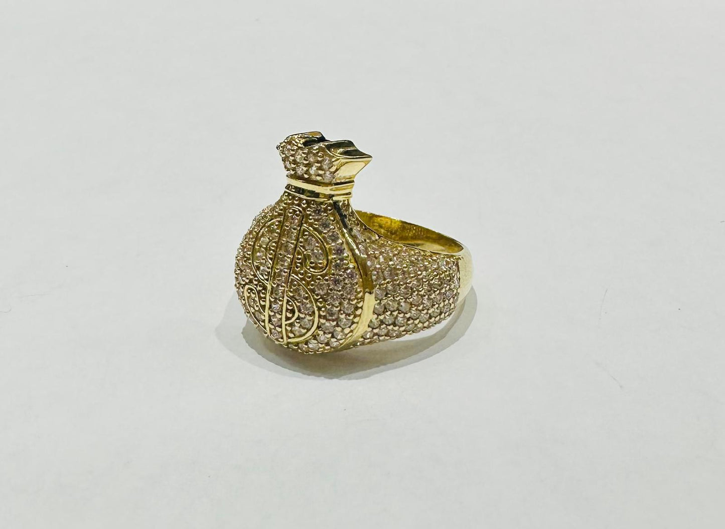 10K GOLD MONEY BAG RING WITH DIAMONDS-WEIGHT: 8.6gm