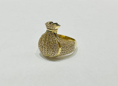 10K GOLD MONEY BAG RING WITH DIAMONDS-WEIGHT: 8.6gm