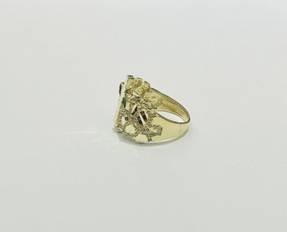 10K GOLD NUGGET CROSS RING- WEIGHT: 6.8gm