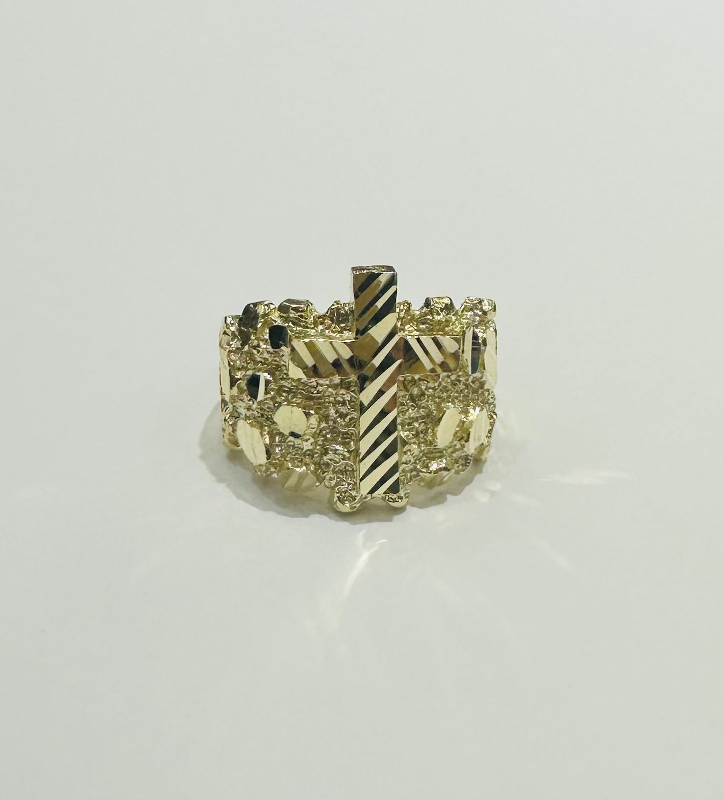 10K GOLD NUGGET CROSS RING- WEIGHT: 6.8gm