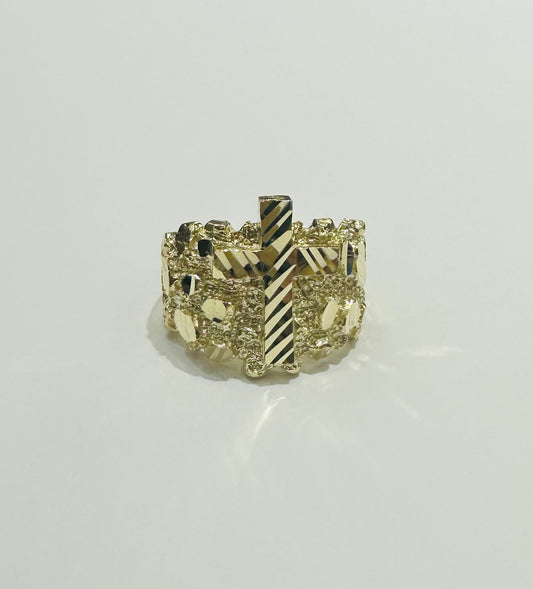 10K GOLD NUGGET CROSS RING- WEIGHT: 6.8gm