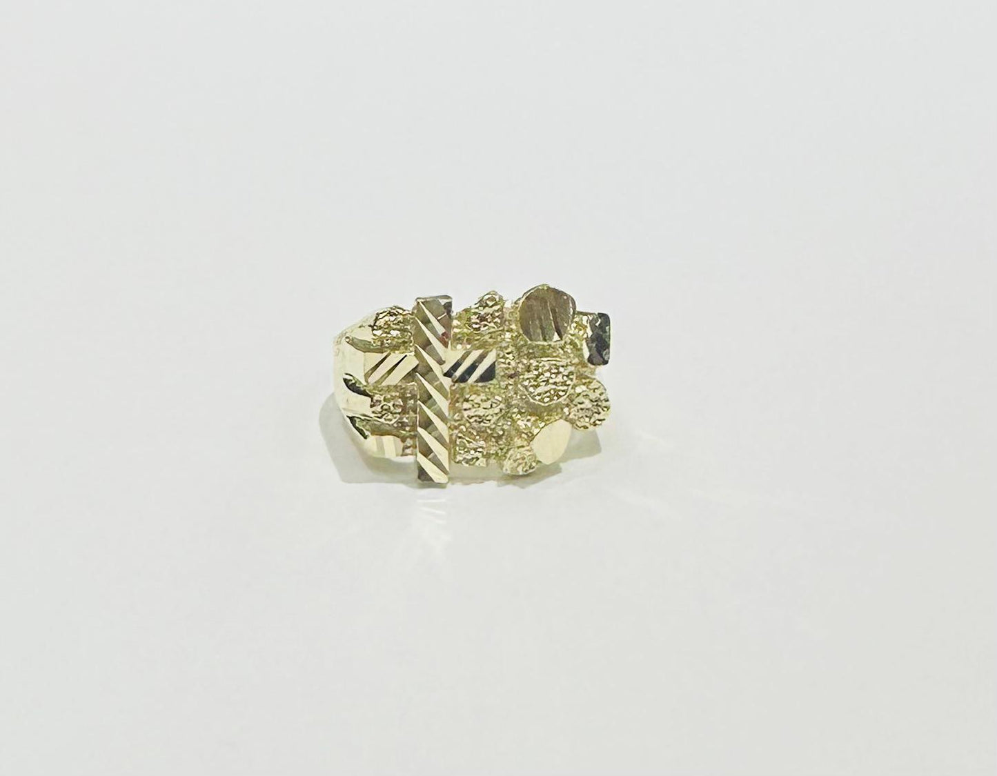 10K GOLD NUGGET CROSS RING, WEIGHT: 4.1gm