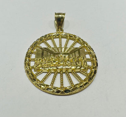 10K GOLD ROUND NUGGET LAST SUPPER PENDANT, WEIGHT: 7.9gm