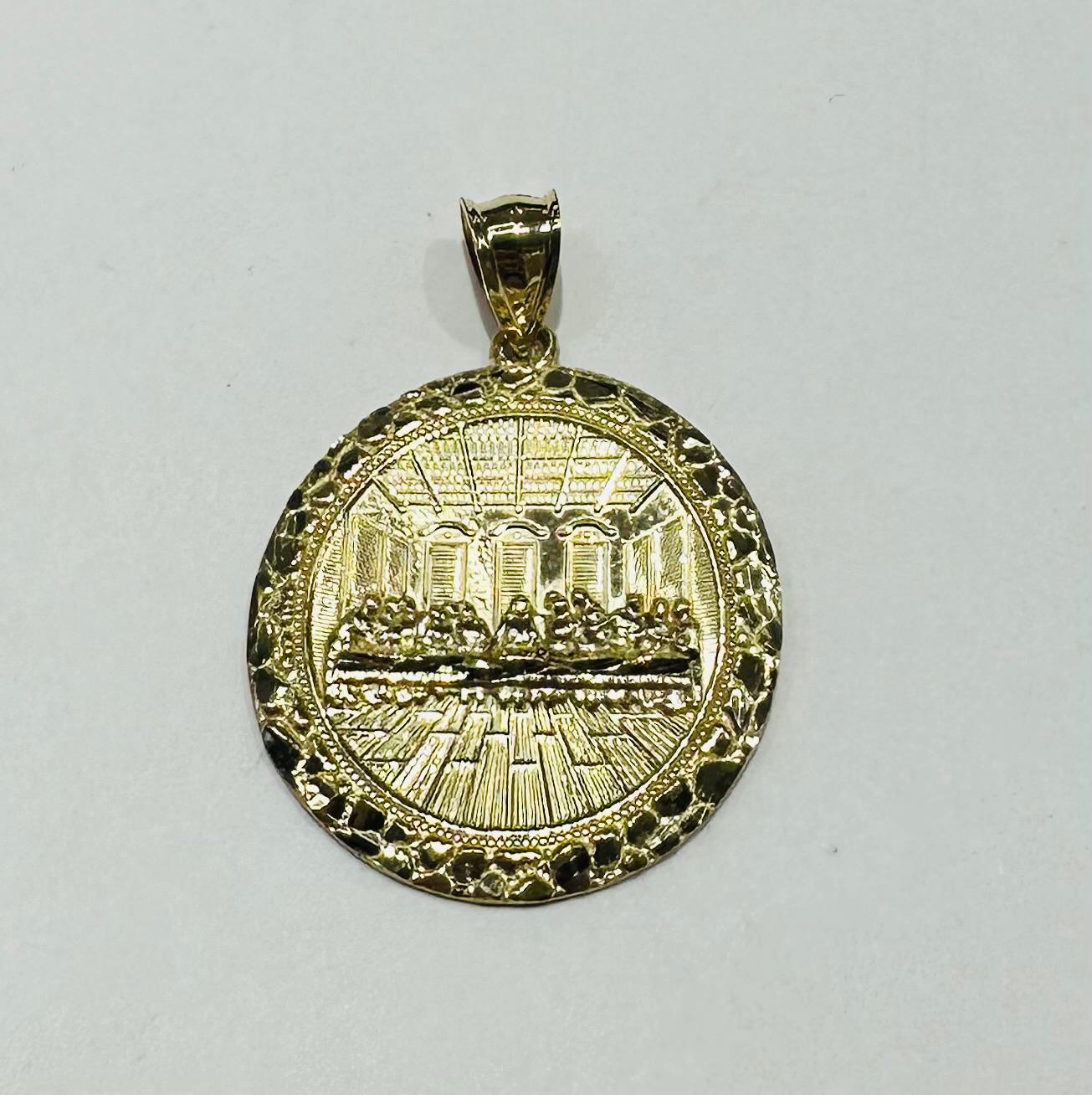 10K GOLD ROUND NUGGET LAST SUPPER PENDANT, WEIGHT: 3.7gm