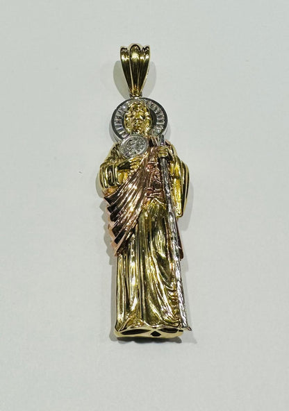 10K GOLD TWO TONED SAINT JUDE PENDANT, WEIGHT: 21.4gm