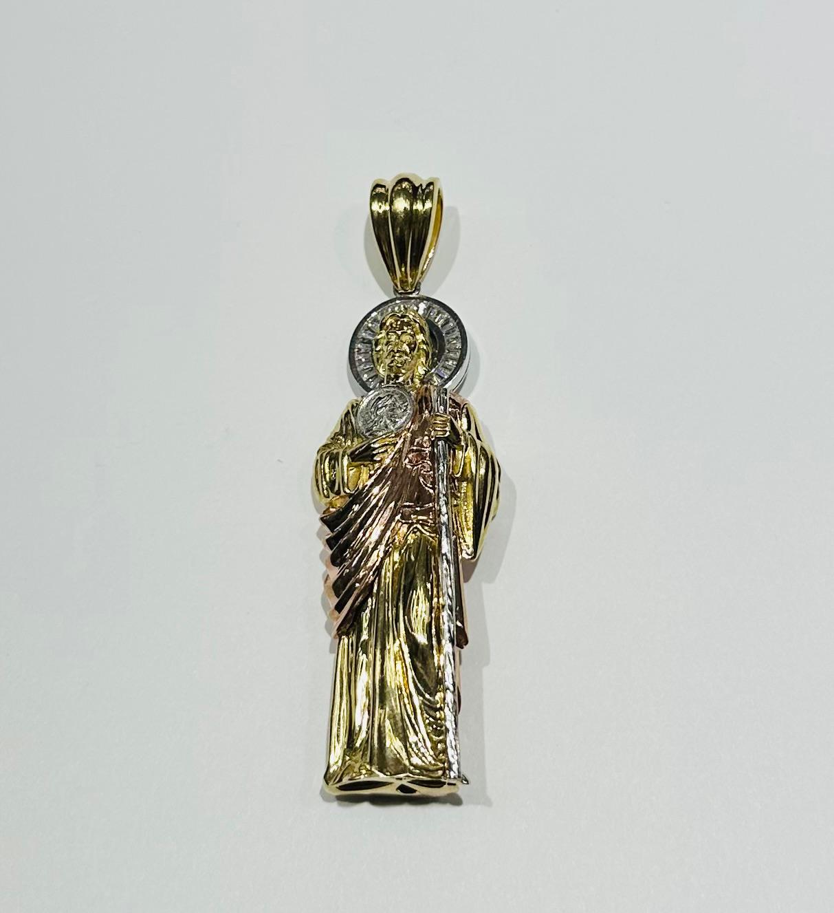 10K GOLD TWO TONED SAINT JUDE PENDANT, WEIGHT: 21.4gm