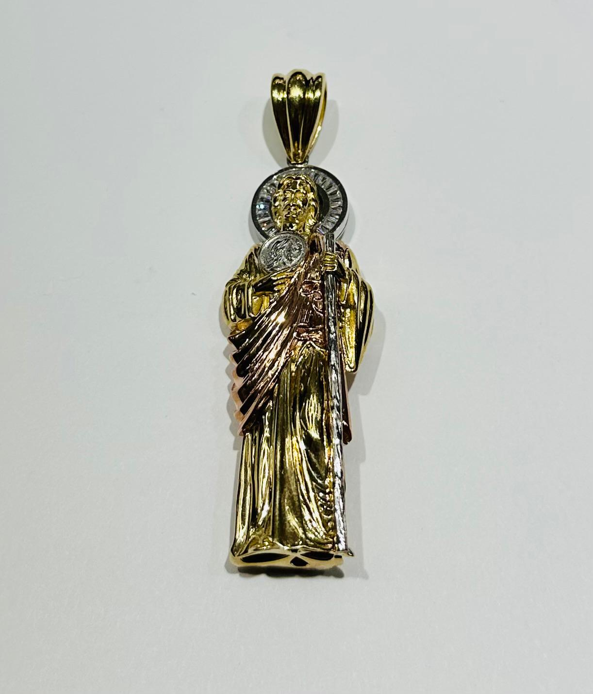 10K GOLD TWO TONED SAINT JUDE PENDANT, WEIGHT: 21.4gm
