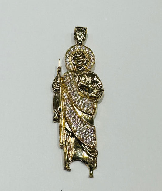 10K GOLD SAINT JUDE PENDANT WITH CZ DIAMOND, WEIGHT: 10.7gm