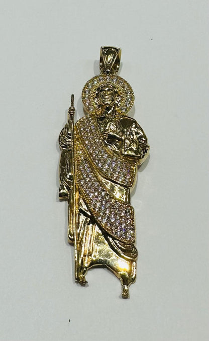 10K GOLD SAINT JUDE PENDANT WITH CZ DIAMOND, WEIGHT: 10.7gm