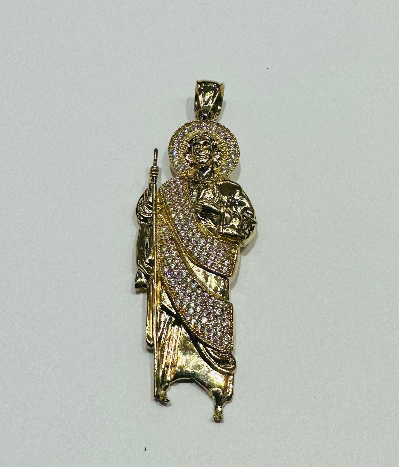 10K GOLD SAINT JUDE PENDANT WITH CZ DIAMOND, WEIGHT: 10.7gm