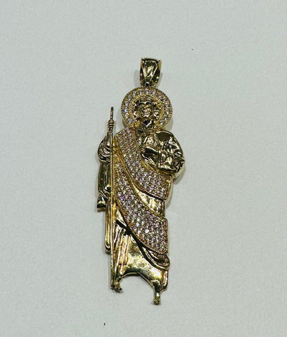 10K GOLD SAINT JUDE PENDANT WITH CZ DIAMOND, WEIGHT: 10.7gm