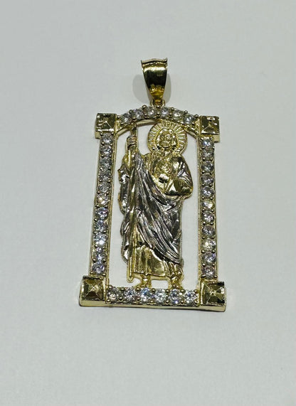 10K GOLD SAINT JUDE PENDANT WITH CZ DIAMOND, WEIGHT: 9.6gm