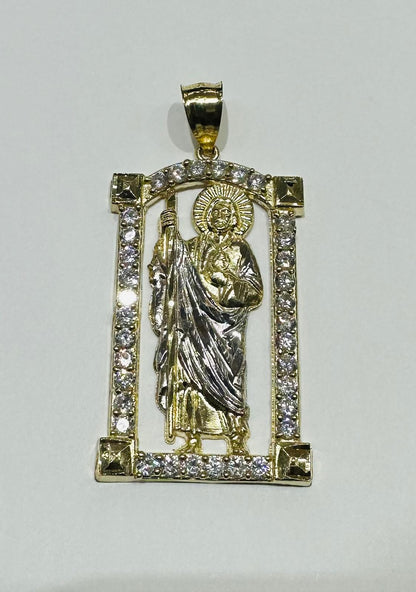 10K GOLD SAINT JUDE PENDANT WITH CZ DIAMOND, WEIGHT: 9.6gm