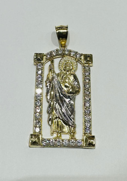 10K GOLD SAINT JUDE PENDANT WITH CZ DIAMOND, WEIGHT: 9.6gm