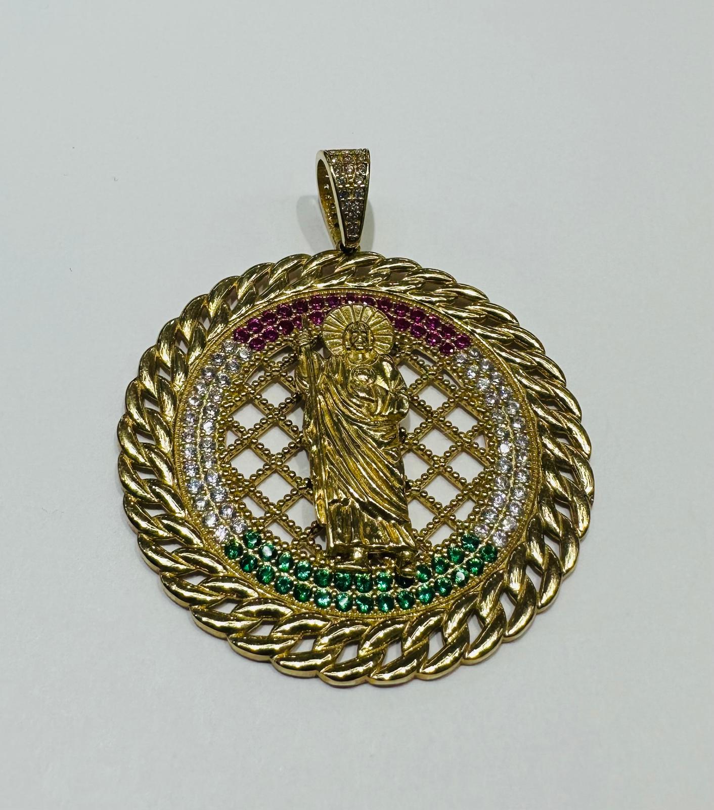 10K GOLD ROUND SAINT JUDE PENDANT WITH CZ DIAMOND, WEIGHT: 10.3gm