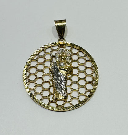 10K GOLD ROUND SAINT JUDE PENDANT, WEIGHT: 8.2gm