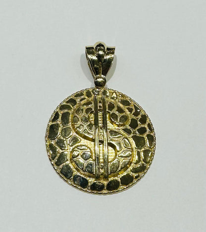 10K GOLD ROUND DOLLAR SIGN PENDANT, WEIGHT: 7.6gm