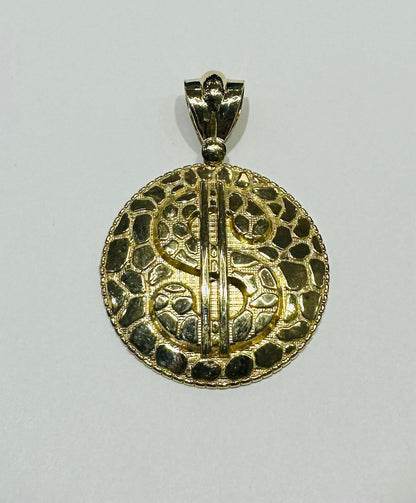 10K GOLD ROUND DOLLAR SIGN PENDANT, WEIGHT: 7.6gm