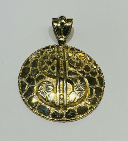 10K GOLD ROUND DOLLAR SIGN PENDANT, WEIGHT: 7.6gm
