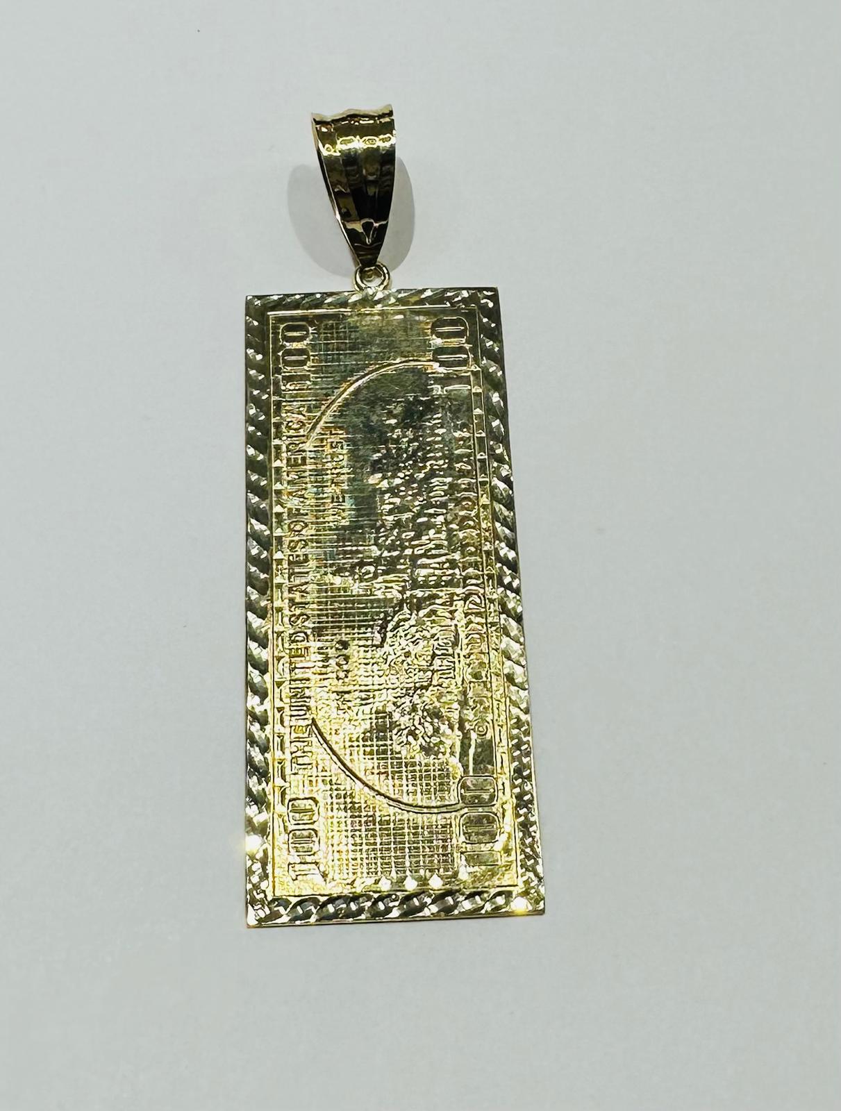 10K GOLD 100 DOLLAR BILL PENDANT, WEIGHT: 12.7gm