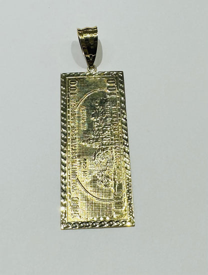 10K GOLD 100 DOLLAR BILL PENDANT, WEIGHT: 12.7gm