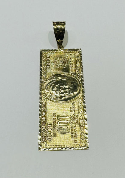 10K GOLD 100 DOLLAR BILL PENDANT, WEIGHT: 12.7gm