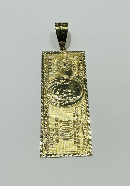 10K GOLD 100 DOLLAR BILL PENDANT, WEIGHT: 12.7gm