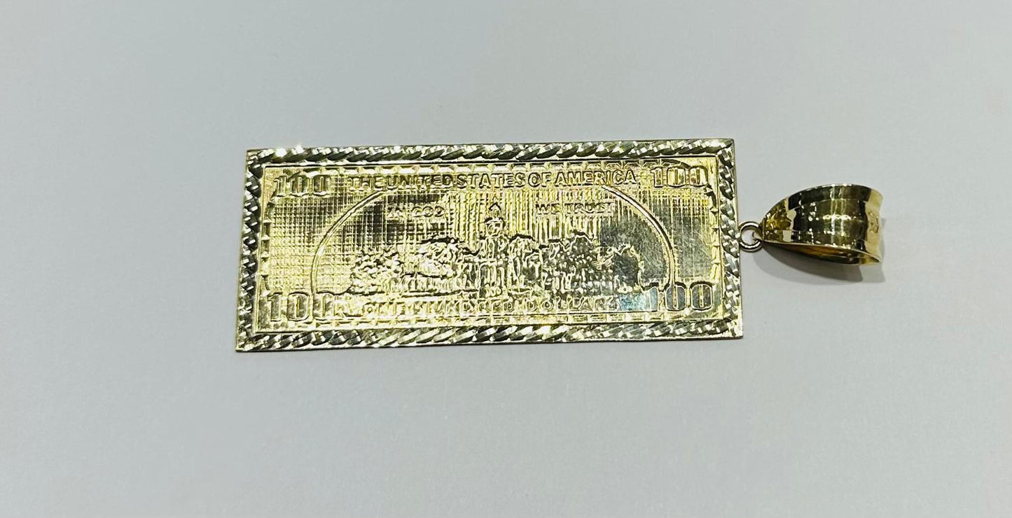 10K GOLD 100 DOLLAR BILL PENDANT, WEIGHT: 12.7gm