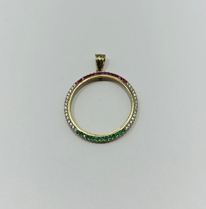 10K GOLD ROUND MEMORIAL PENDANT WITH CZ STONE, WEIGHT: 8.4gm