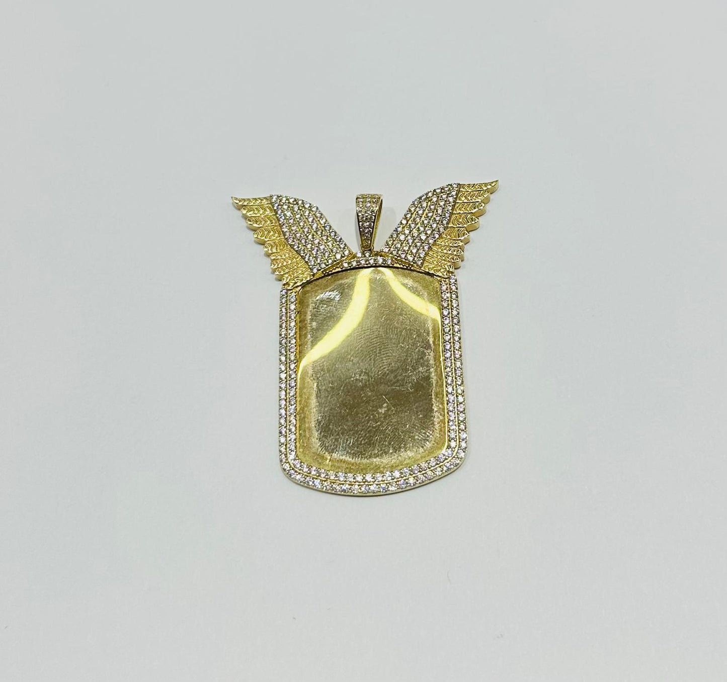 10K GOLD ANGEL WINGS MEMORY PENDANT WITH CZ STONE, WEIGHT: 13.0gm