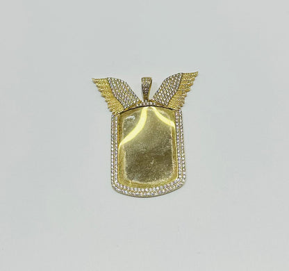 10K GOLD ANGEL WINGS MEMORY PENDANT WITH CZ STONE, WEIGHT: 13.0gm