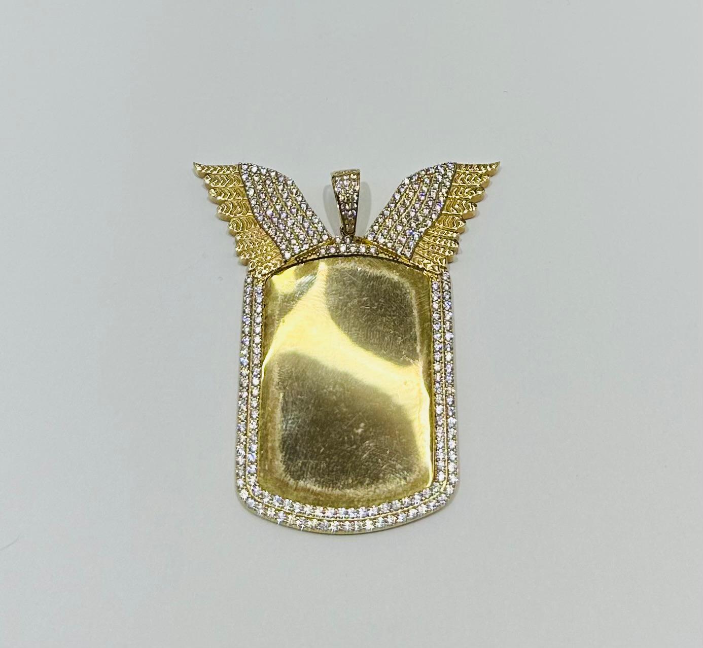 10K GOLD ANGEL WINGS MEMORY PENDANT WITH CZ STONE, WEIGHT: 13.0gm