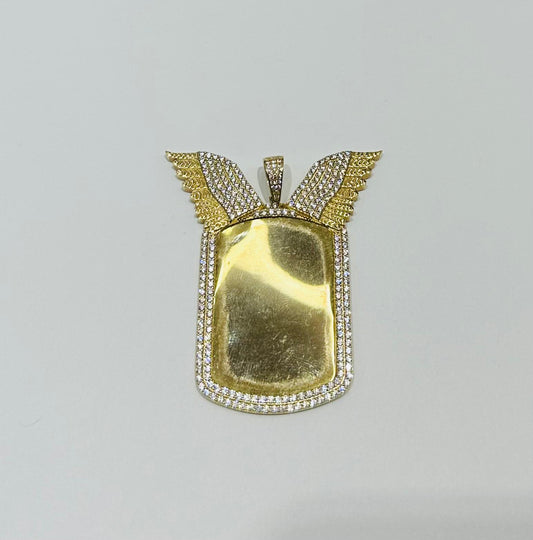10K GOLD ANGEL WINGS MEMORY PENDANT WITH CZ STONE, WEIGHT: 13.0gm