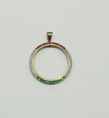 10K GOLD ROUND MEMORIAL PENDANT WITH CZ STONE, WEIGHT: 8.4gm