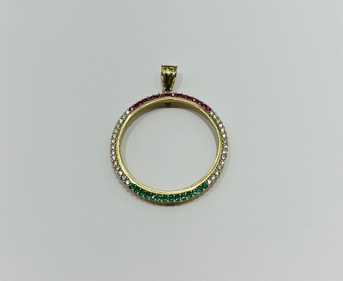 10K GOLD ROUND MEMORIAL PENDANT WITH CZ STONE, WEIGHT: 8.4gm
