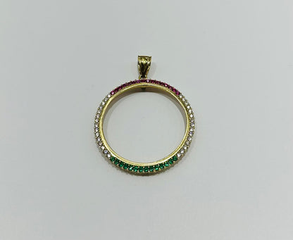10K GOLD ROUND MEMORIAL PENDANT WITH CZ STONE, WEIGHT: 8.4gm