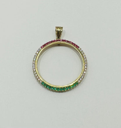 10K GOLD ROUND MEMORIAL PENDANT WITH CZ STONE, WEIGHT: 8.4gm