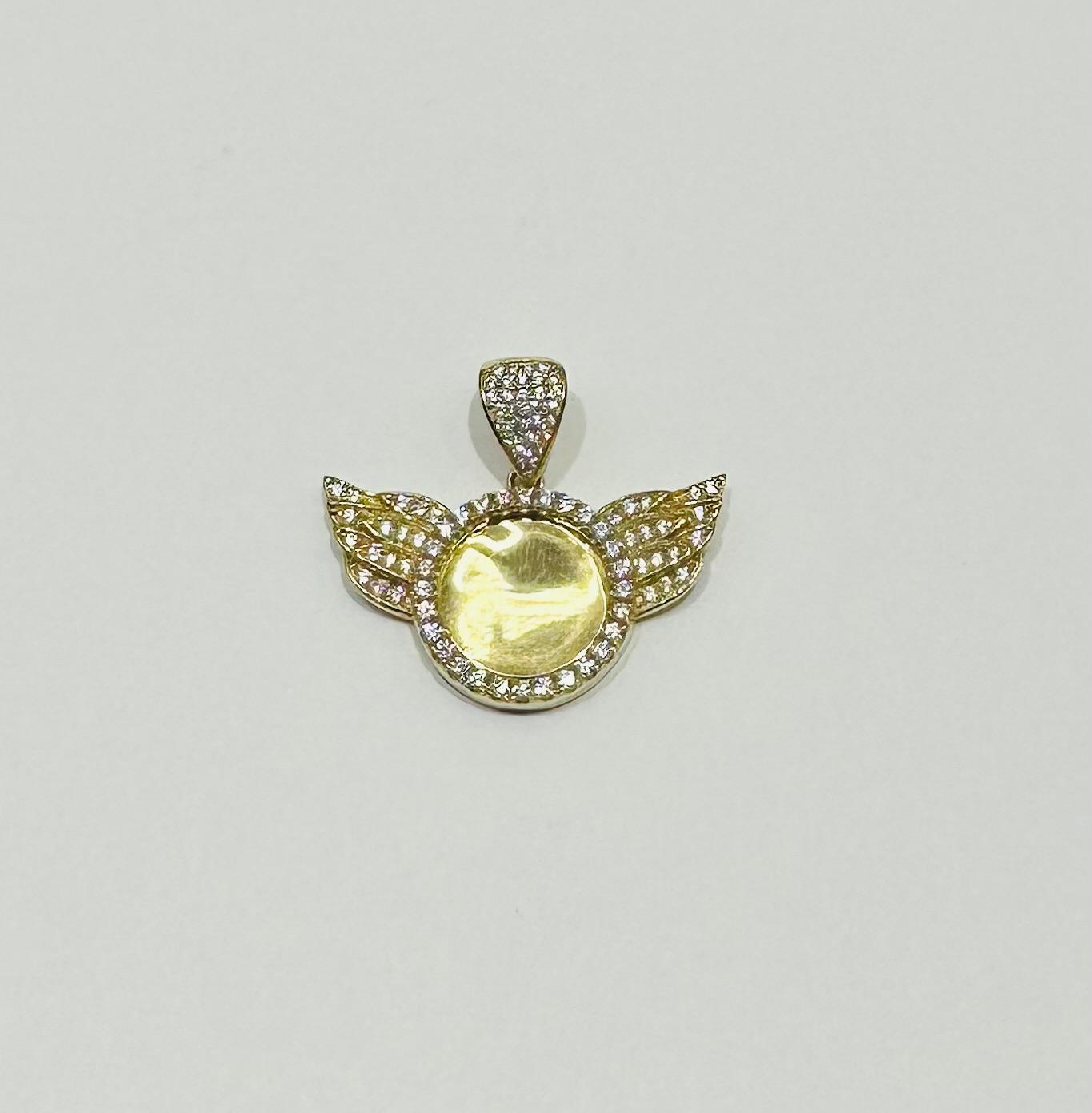 10K GOLD ANGEL WINGS MEMORY PENDANT WITH CZ DIAMOND, WEIGHT: 5.0gm