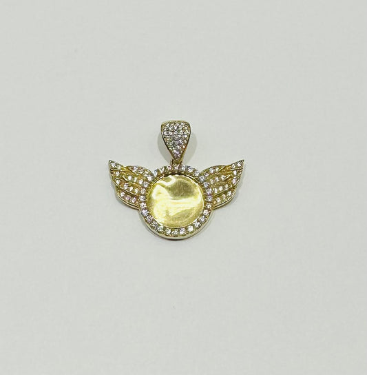 10K GOLD ANGEL WINGS MEMORY PENDANT WITH CZ DIAMOND, WEIGHT: 5.0gm