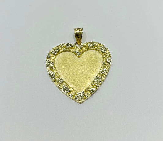 10K GOLD HEART NUGGET MEMORY PENDANT, WEIGHT: 14.1gm