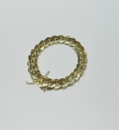 10K GOLD SOLID MIAMI CUBAN LINK BRACELET 9" 13.66mm, WEIGHT: 26.8gm