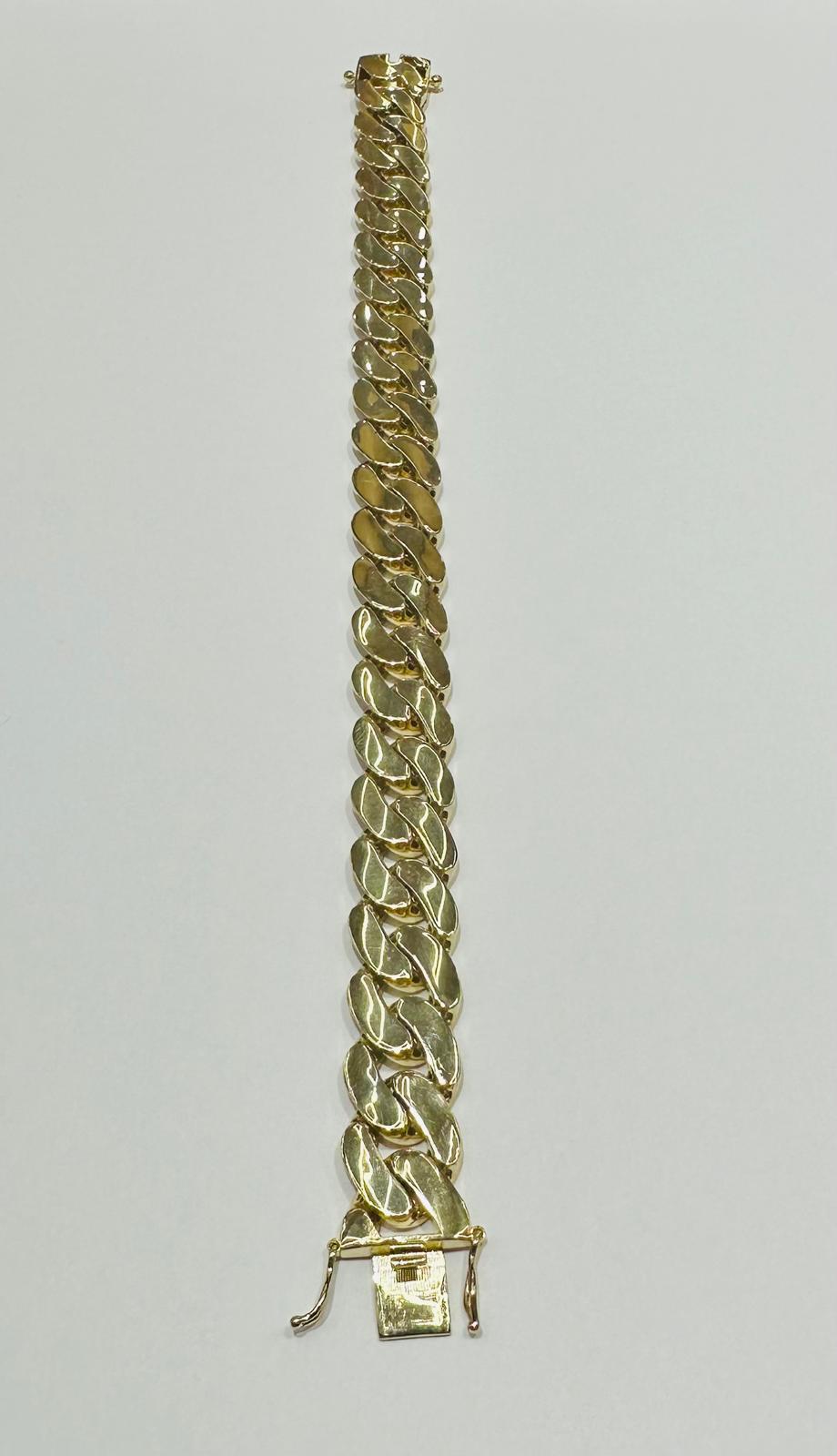 10K GOLD SOLID MIAMI CUBAN LINK BRACELET 9" 13.66mm, WEIGHT: 26.8gm