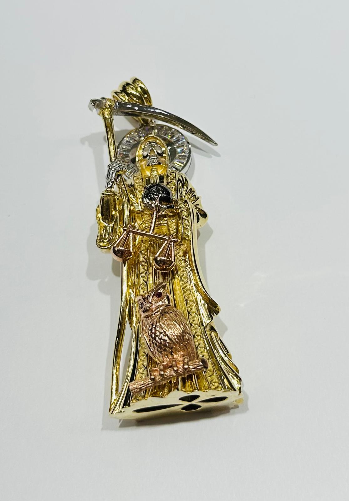 10K GOLD SOLID SANTA MUERTE PENDANT, WEIGHT: 88.2gm
