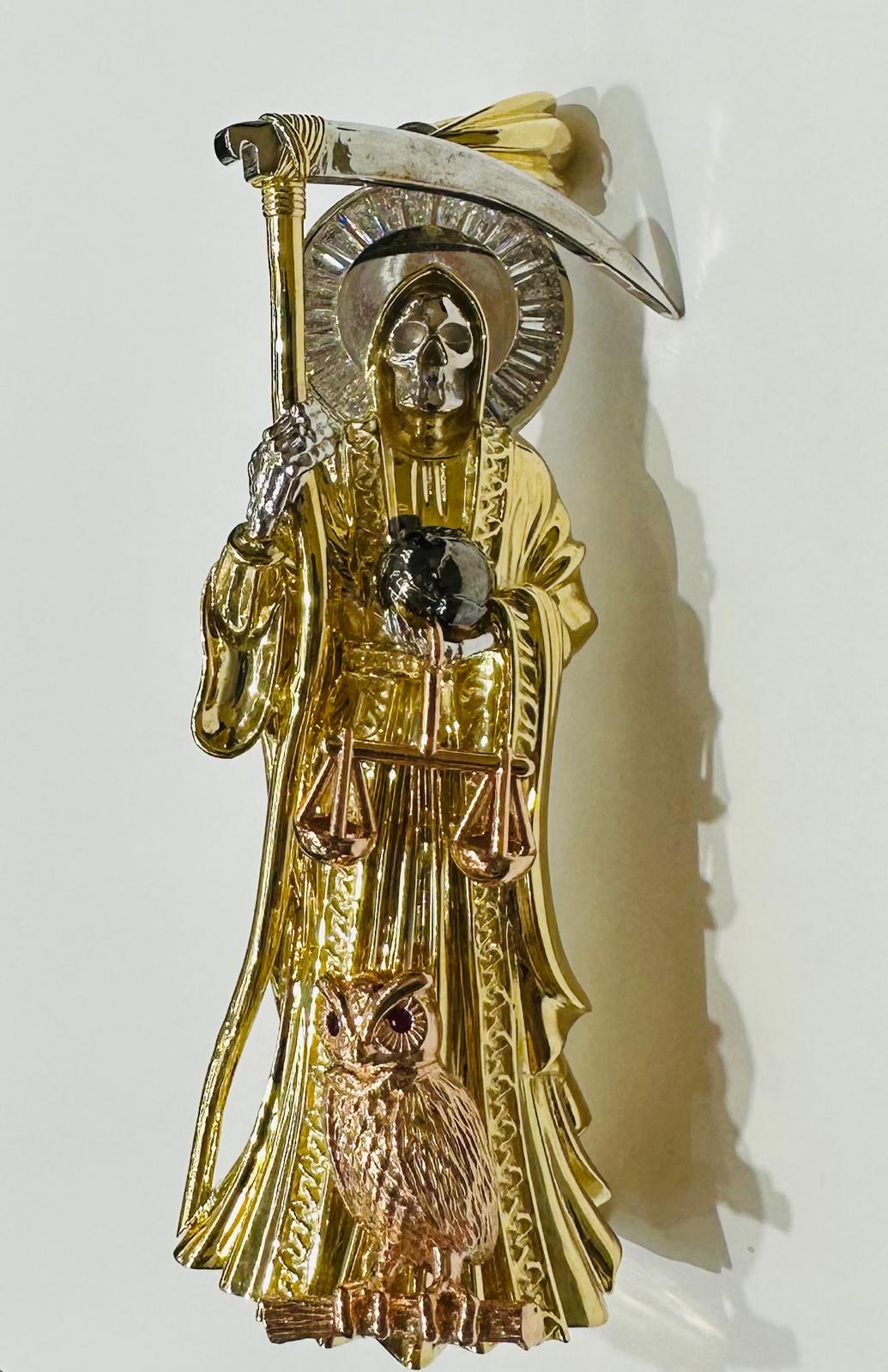 10K GOLD SOLID SANTA MUERTE PENDANT, WEIGHT: 88.2gm