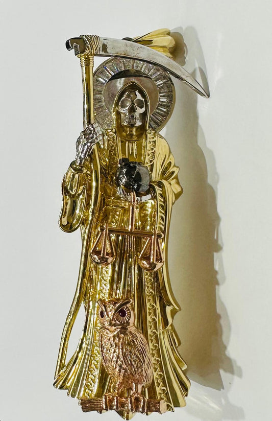 10K GOLD SOLID SANTA MUERTE PENDANT, WEIGHT: 88.2gm