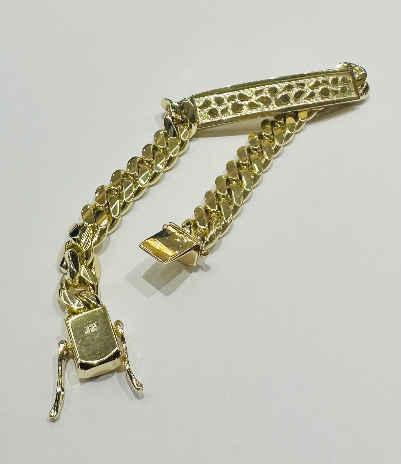 10k GOLD MIAMI CUBAN BRACELET WITH NUGGET ID 9" 8.8mm, WEIGHT: 46.4gm