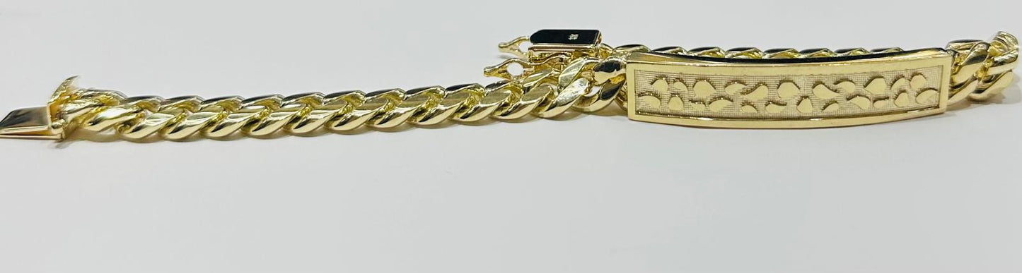10k GOLD MIAMI CUBAN BRACELET WITH NUGGET ID 9" 8.8mm, WEIGHT: 46.4gm