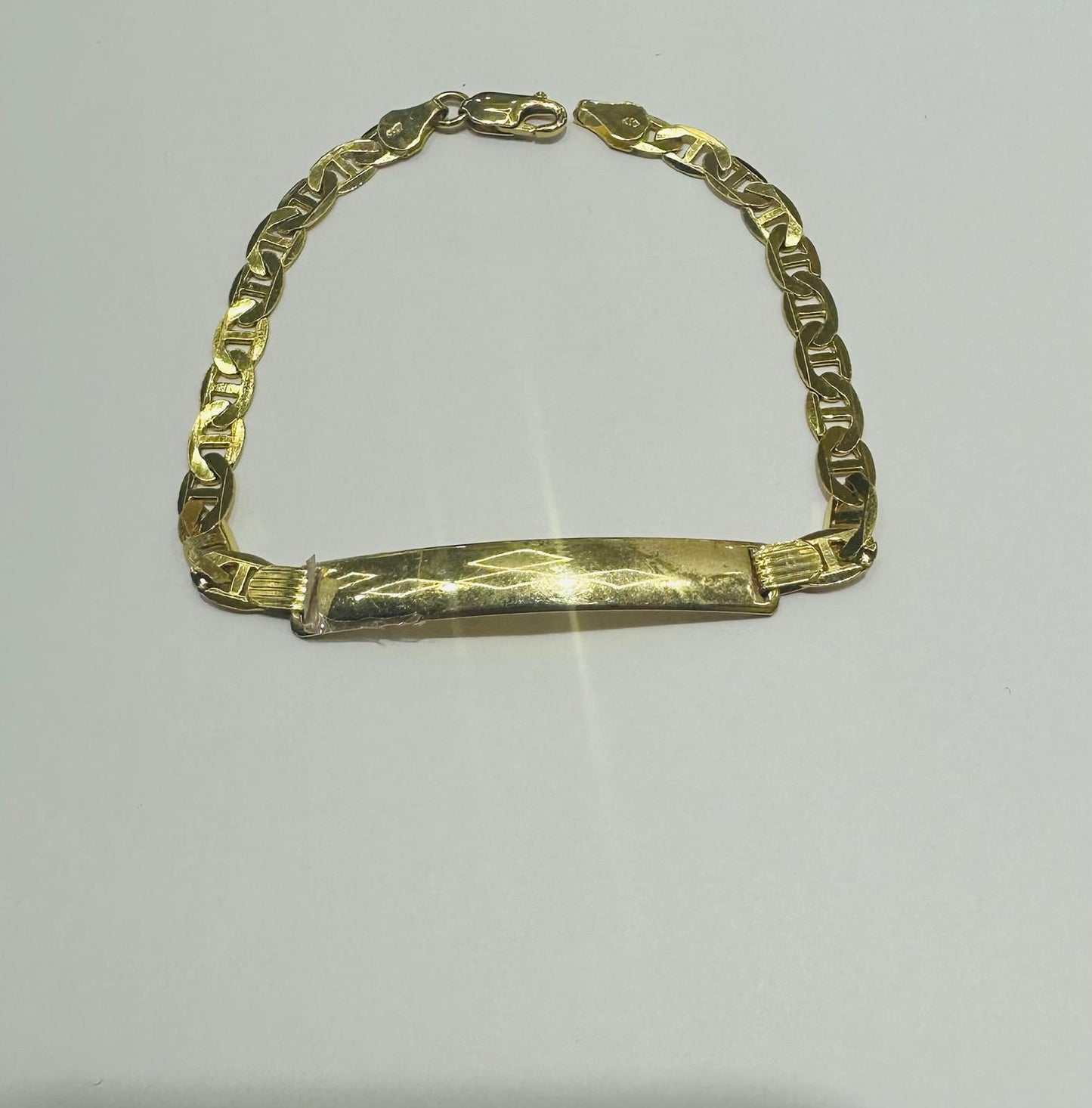 10K GOLD GUCCI DIAMOND-CUT FLAT ID BABY BRACELET 8" 5.20mm, Weight: 7.4gm