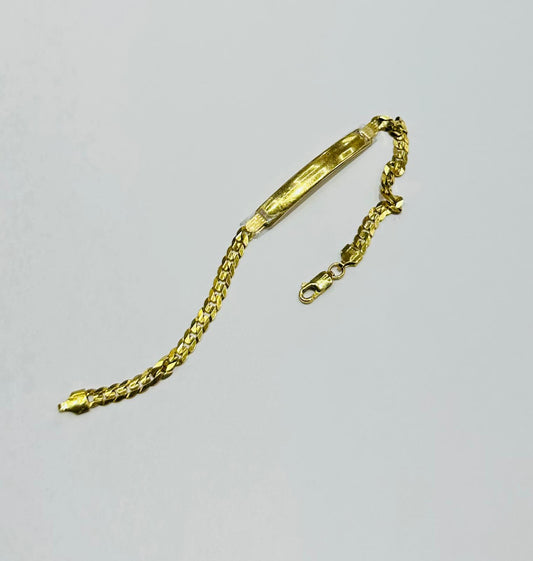 10K GOLD  FLAD ID ITALIAN CUBAN BABY BRACELET 8" 4.62mm, Weight: 7.9gm